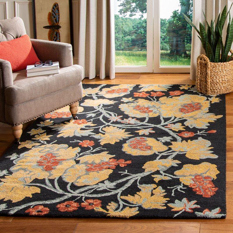 Hand-Knotted Black Wool Rectangular Rug 4' x 6'