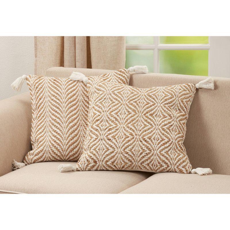 20"x20" Oversize Woven Jute Square Throw Pillow Cover - Saro Lifestyle: Abstract Geometric Design, Zippered, Cotton Blend