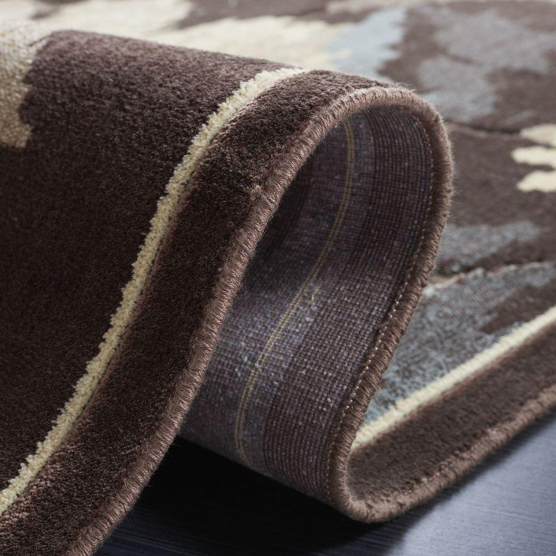 Dark Brown Floral Viscose Chenille Silk Area Rug