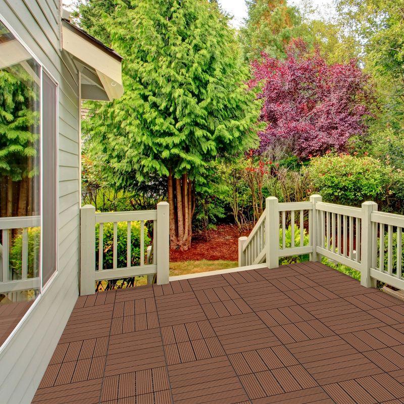 Deck Tiles - 6-Pack Wood Plastic Composite Interlocking Patio Tiles - 5.8SQFT Outdoor Flooring for Balcony, Porch, and Garage by Pure Garden