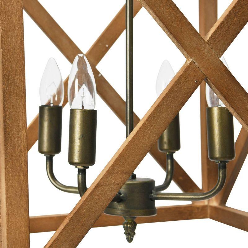 Metal/Wood Chandelier Natural Brown - Storied Home: 4-Bulb Farmhouse Style, UL Listed