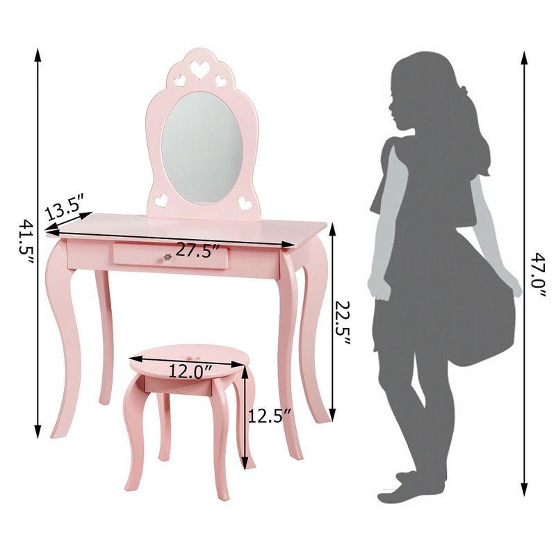 Costway Kids Vanity Set Princess Makeup Dressing Play Table Set W/Mirror