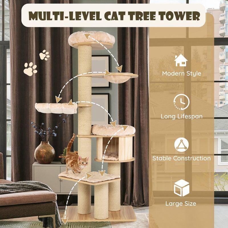 Tangkula 75" Modern Cat Tree Multi-Level Large Cat Tower w/ Hammocks Beige