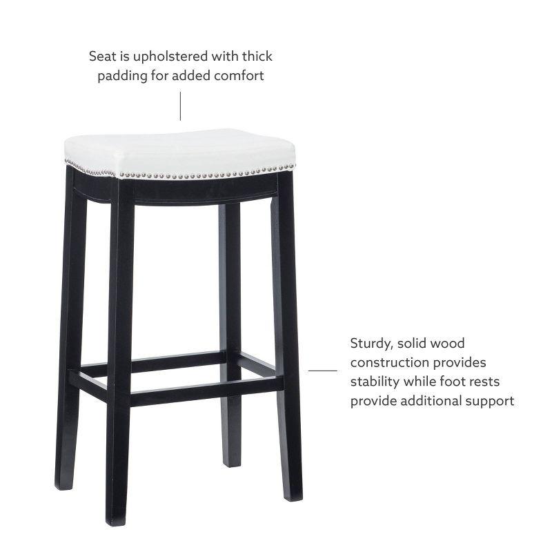 Claridge Backless Faux Leather Nailhead Saddle Barstool White/Black - Linon
