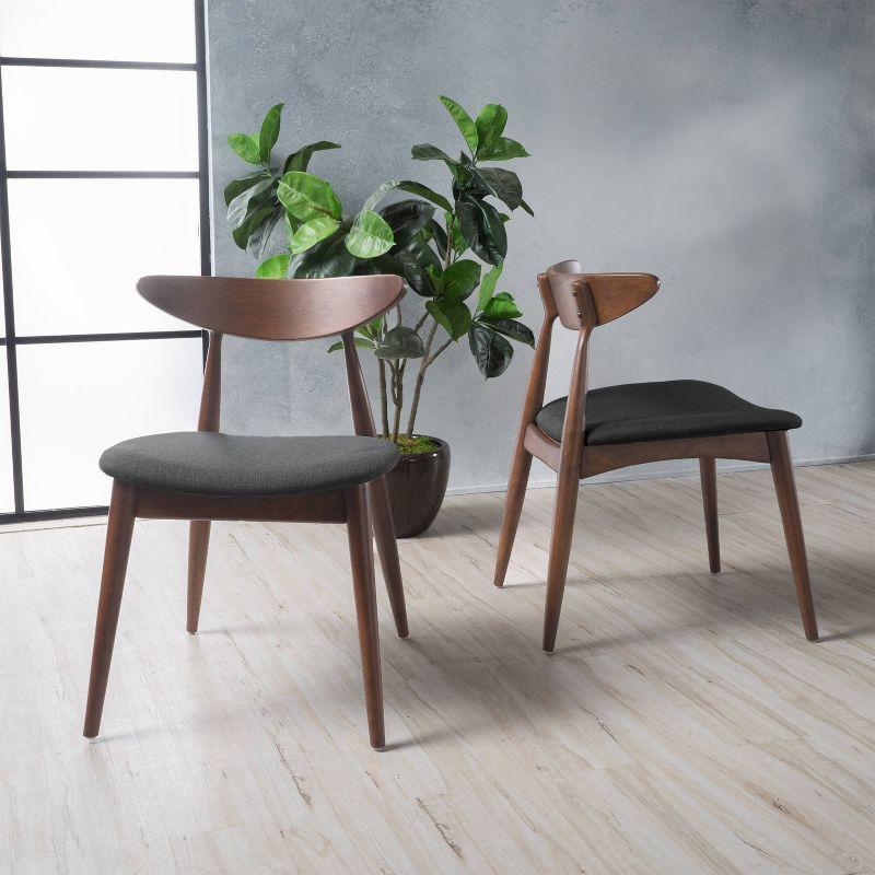 Christopher Knight Home Barron Mid Century Modern Rubberwood Fabric Upholstered Dining Chairs (Set of 2), Charcoal/Walnut