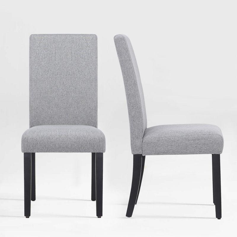 Gray Linen Upholstered Parsons Dining Side Chair with Rubberwood Legs