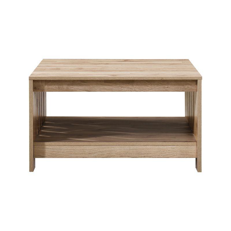 AndMakers 31.5 in. Farmhouse Oak Square Coffee Table with Open Storage for Living Room
