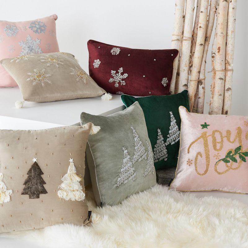 Blush Pink Embroidered Square Snowflake Accent Pillow