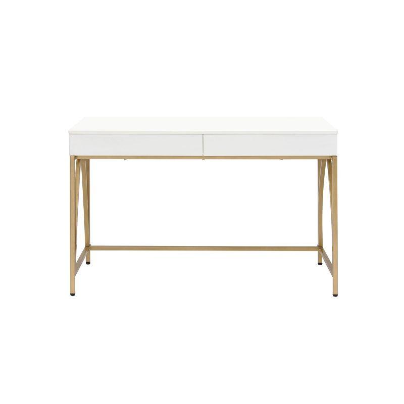 50" Lightmane Vanity Table White High Gloss and Gold Finish - Acme Furniture