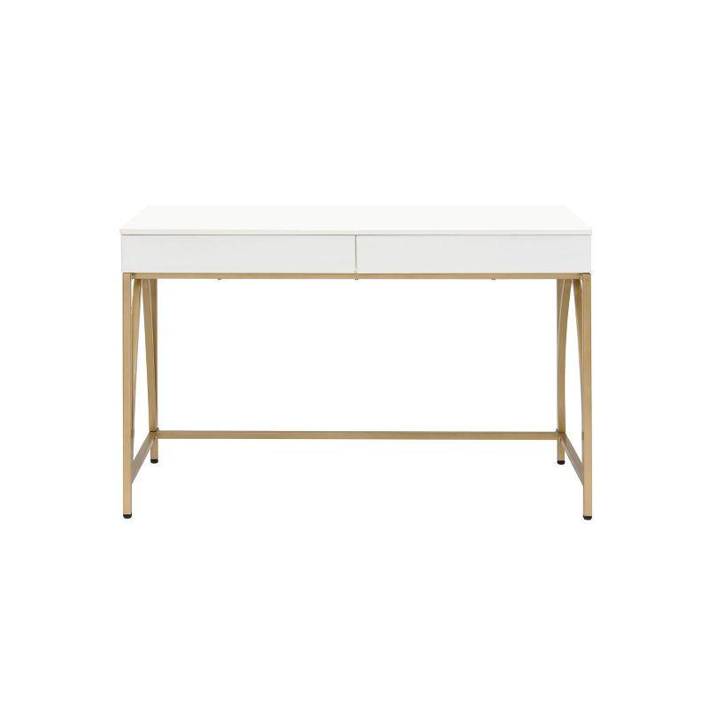 Lightmane 30'' White High Gloss Vanity Desk with Gold Details