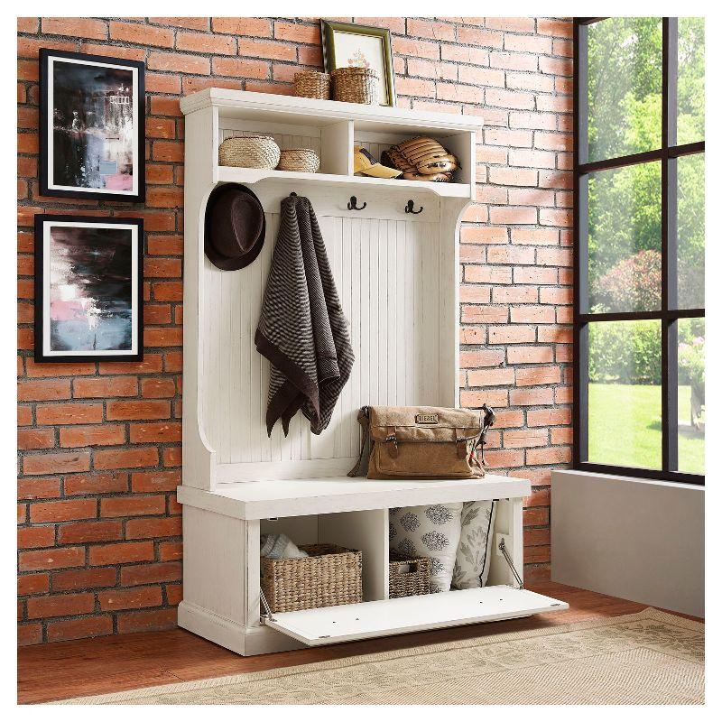 Seaside Solid Hardwood & Veneer Hall Tree in Distressed White