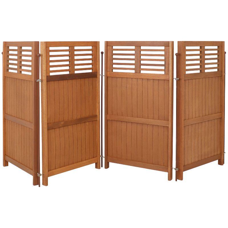 Brown Meranti Wood Folding Outdoor Privacy Screen with Teak Oil Finish