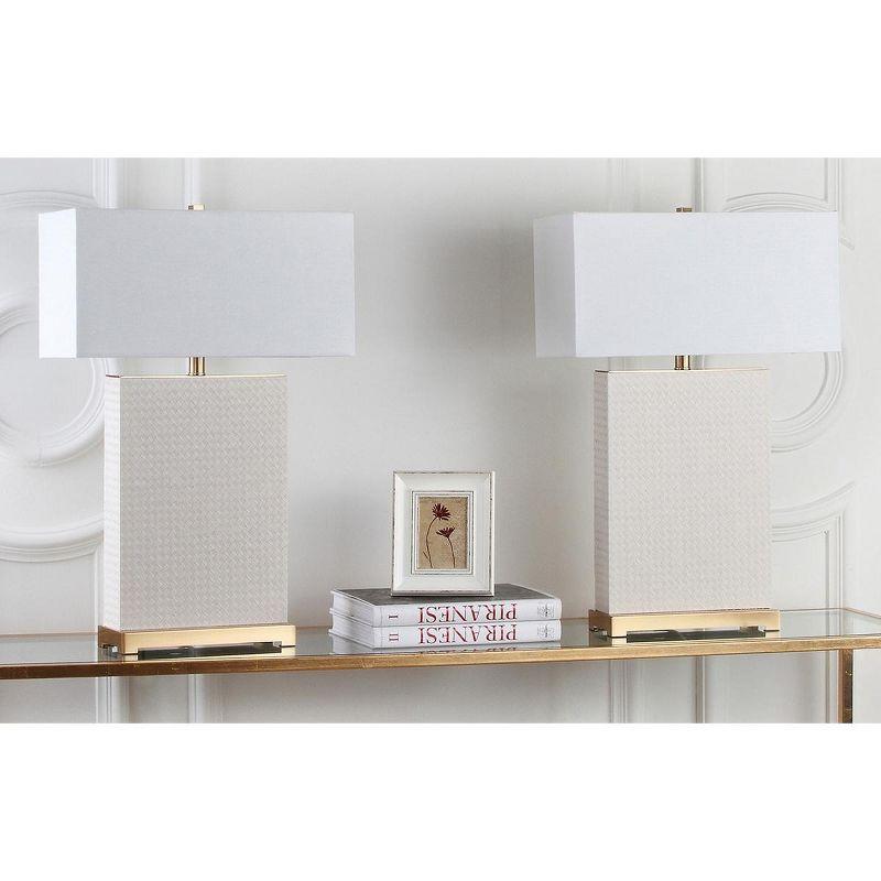 Arcadian Cream Faux Leather Geometric Table Lamp Set of 2