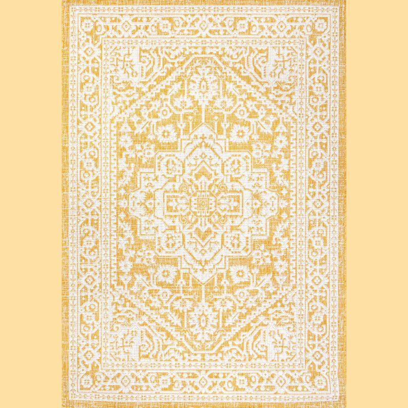 9' x 12' Sinjuri Medallion Textured Weave Indoor/Outdoor Area Rug, Yellow/Cream - JONATHAN Y