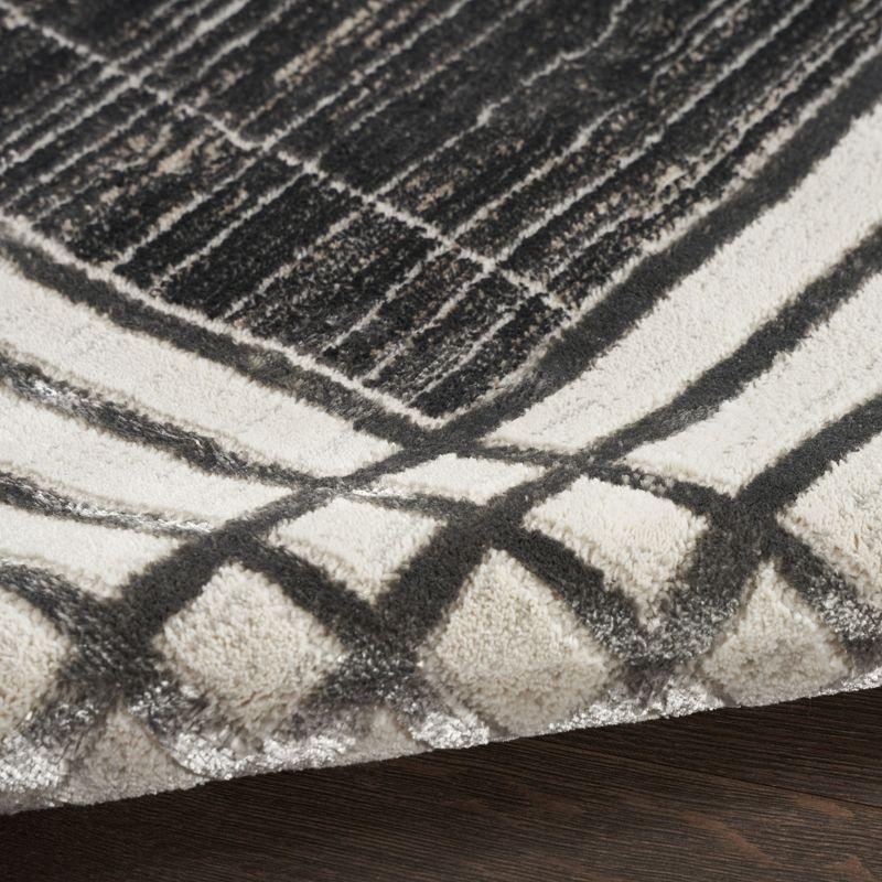 Nourison Desire Modern Art Deco Bordered Indoor Area Rug Charcoal Silver 9' x 12'