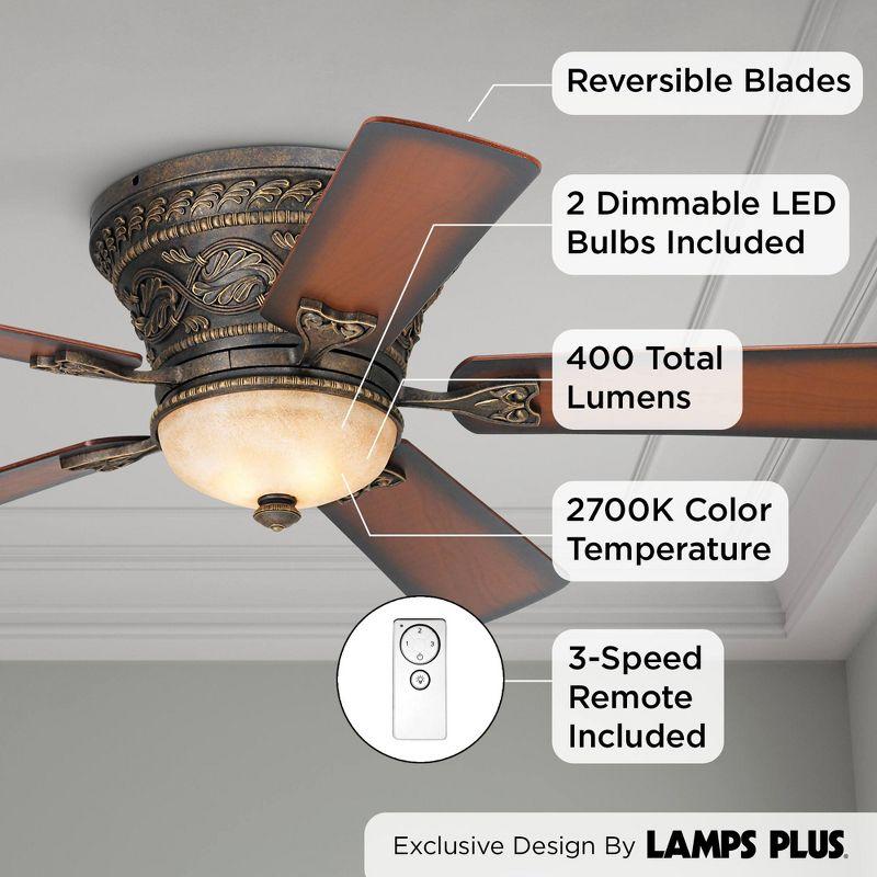 Casa Vieja 52" Ancestry Vintage Antique Indoor Ceiling Fan 5 Blade LED Light Remote Control Golden Bronze Motor Bedroom Living Room Kitchen Hugger