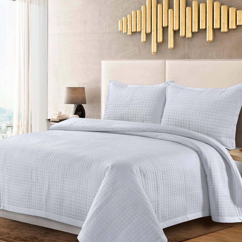 King Naples Microfiber Quilt Set White - Tribeca Living: All Ages, Box Quilting, Includes 2 King Shams