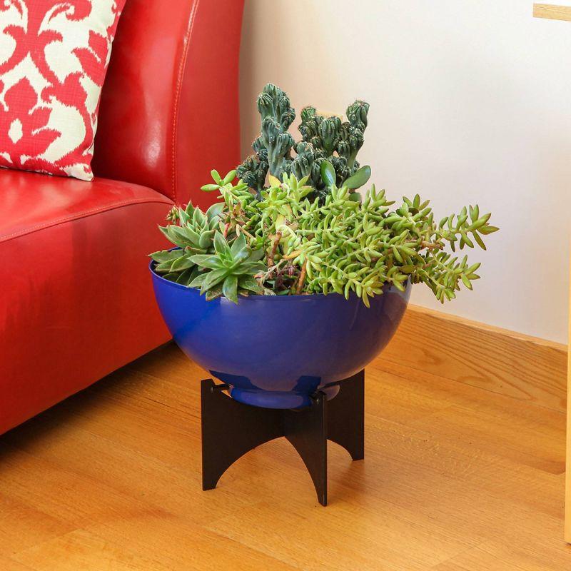 ACHLA Designs 16" Wide Planter Bowl Galvanized Steel with Black Wrought Iron Norma Plant Stand French Blue: No Assembly, Indoor/Outdoor Use