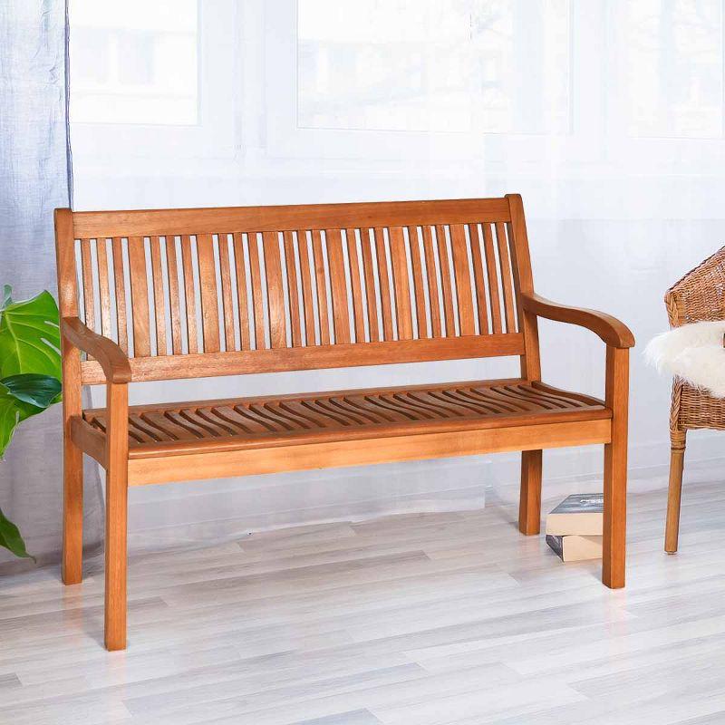 Tangkula Outdoor Eucalyptus Wood Park Bench Loveseat Chair with Armrest