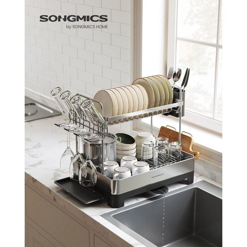 SONGMICS 2 Tier Dish Drying Rack, Stainless Steel Dish Drainer for Kitchen Counter