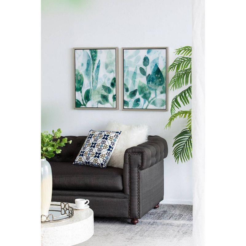 Leaves In Shades Of Greens Framed Printed Acrylic Wall Art - 19"W X 25.5"H X 1.5"L - Green/White