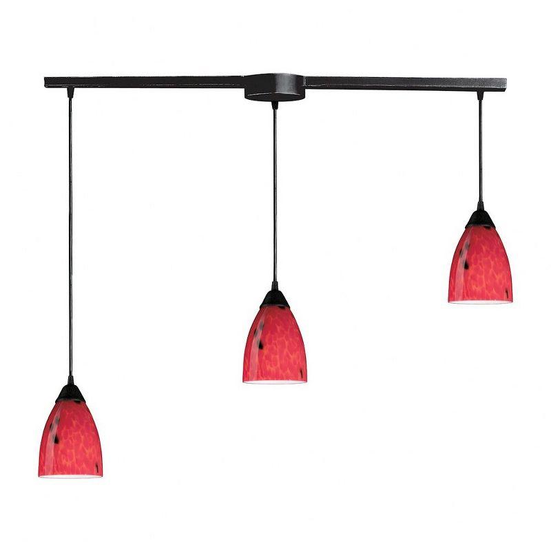 Dark Rust 3-Light Pendant with Fire Red Glass Shades