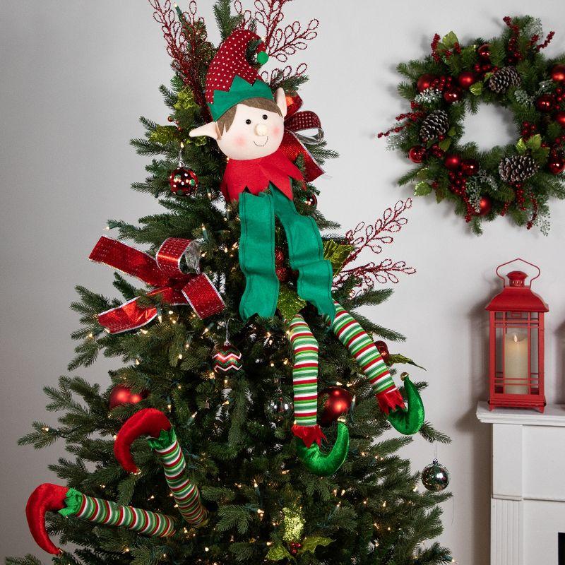 Northlight 16" Plush Red and Green Elf Christmas Tree Topper, Unlit