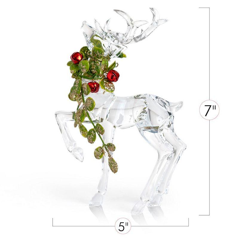 Clear Acrylic Winter Deer Figurines with Mistletoe Accents