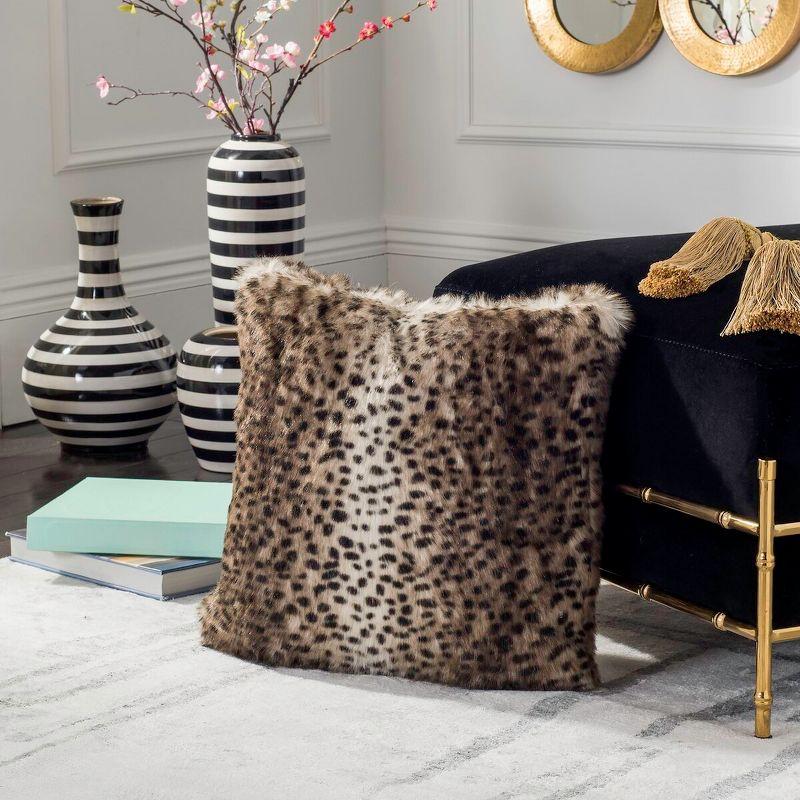 20'' Brown Faux Leopard Feather Throw Pillow