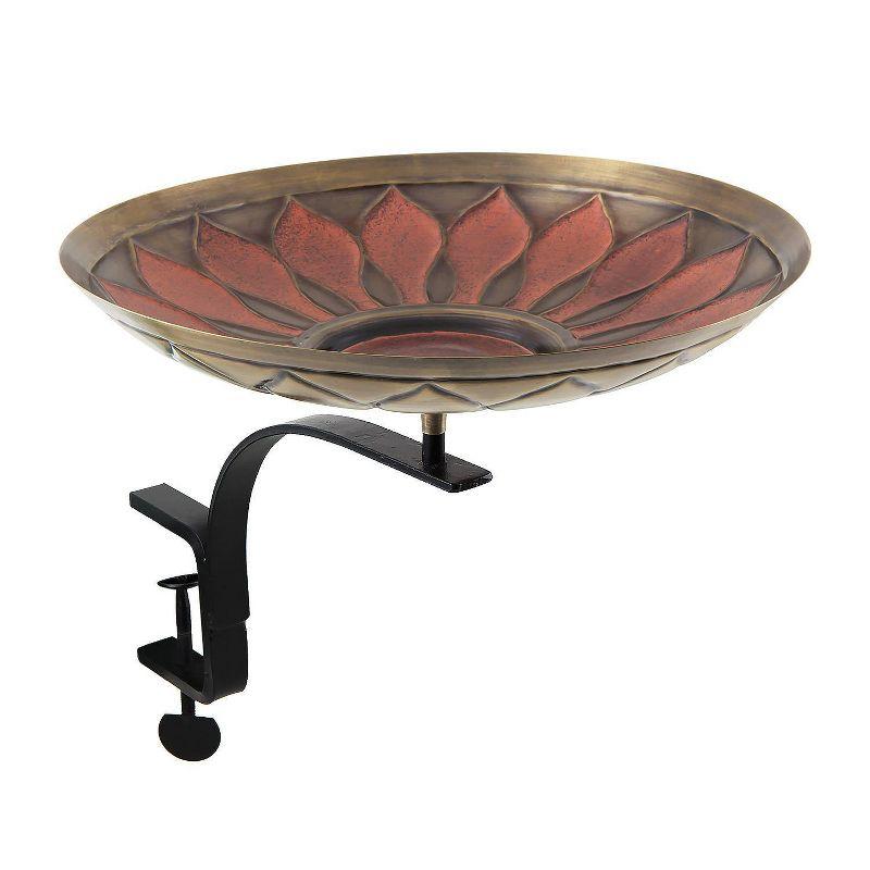 18" Brass and Red Metal African Daisy Birdbath with Rail Mount