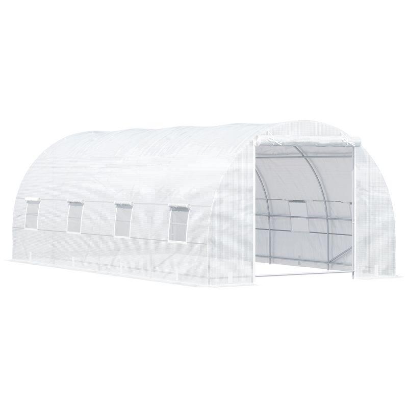 Outsunny Large White Steel Frame Walk-In Tunnel Greenhouse