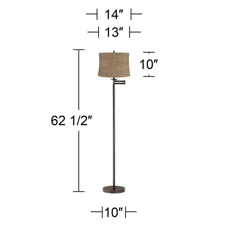 Bronze Adjustable Swing Arm Floor Lamp with Burlap Shade