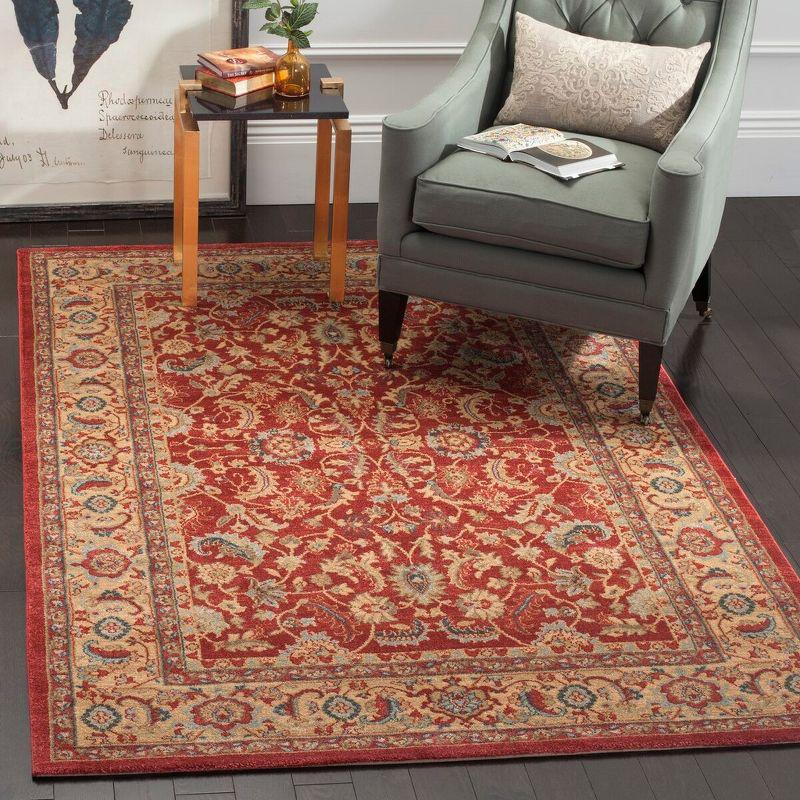 Elegant Red and Natural 4'x5'7" Synthetic Area Rug