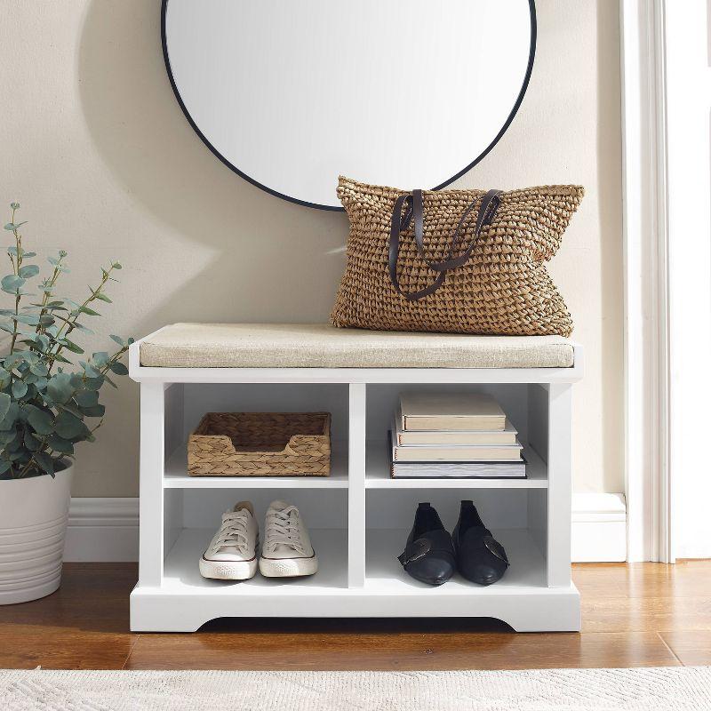 Beige Linen Coastal Storage Bench with Adjustable Shelves