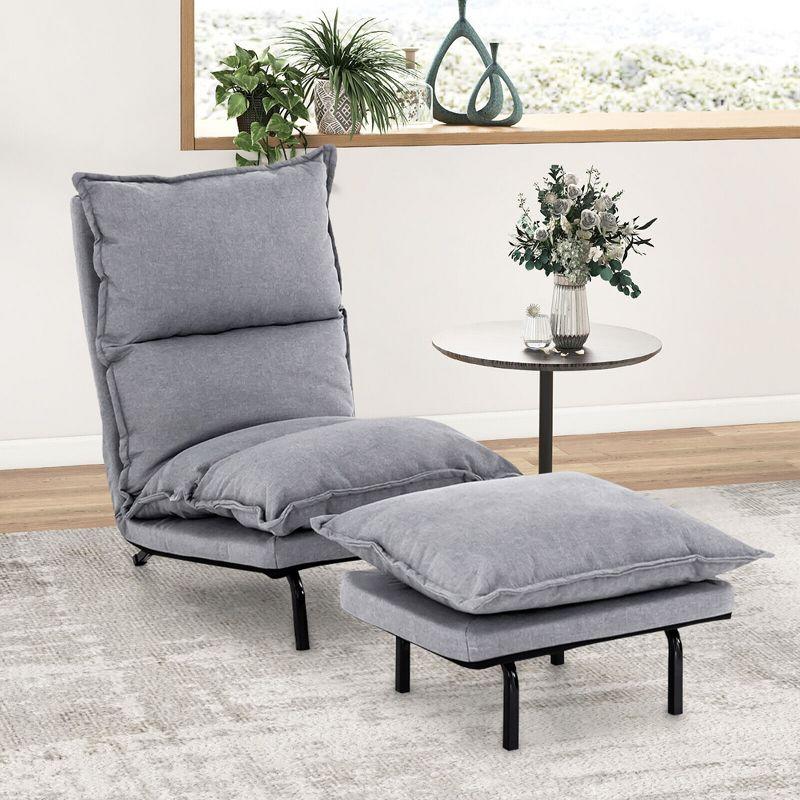 Tangkula Modern Armless Accent Chair w/ Ottoman Faux Linen Fabric Lazy Sofa Leisure Chair