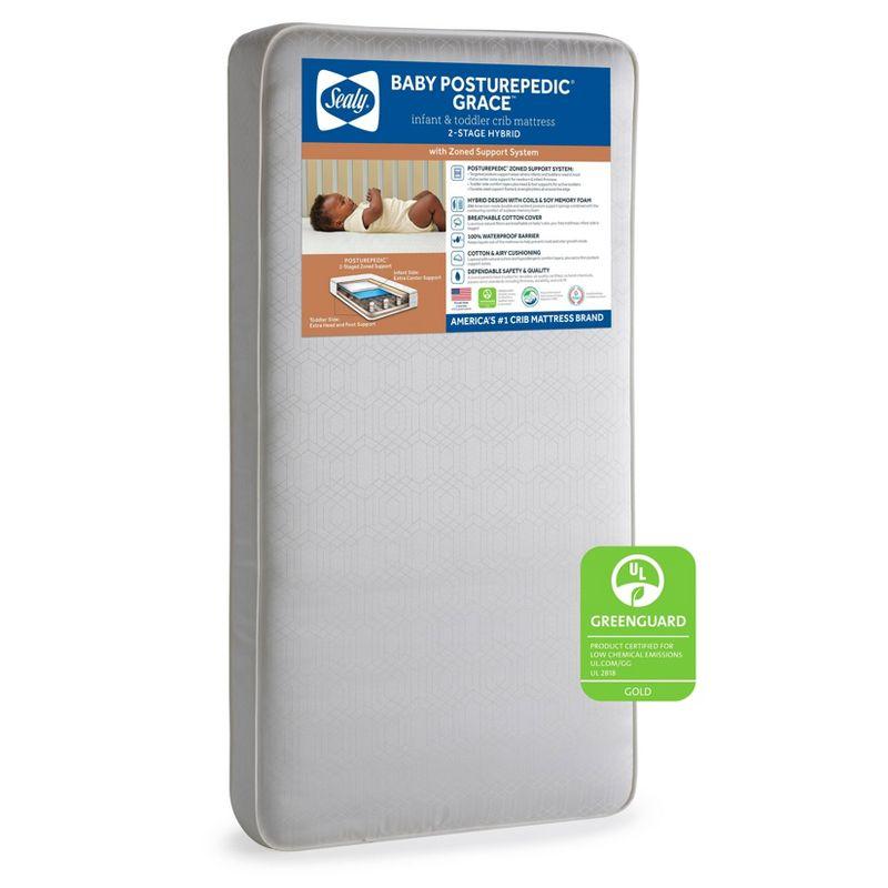 Sealy Posturepedic Grace Breathable Hypoallergenic 2-Stage Waterproof Baby Crib Mattress & Toddler Bed Mattress, GREENGUARD Gold Certified, 52" x 28"