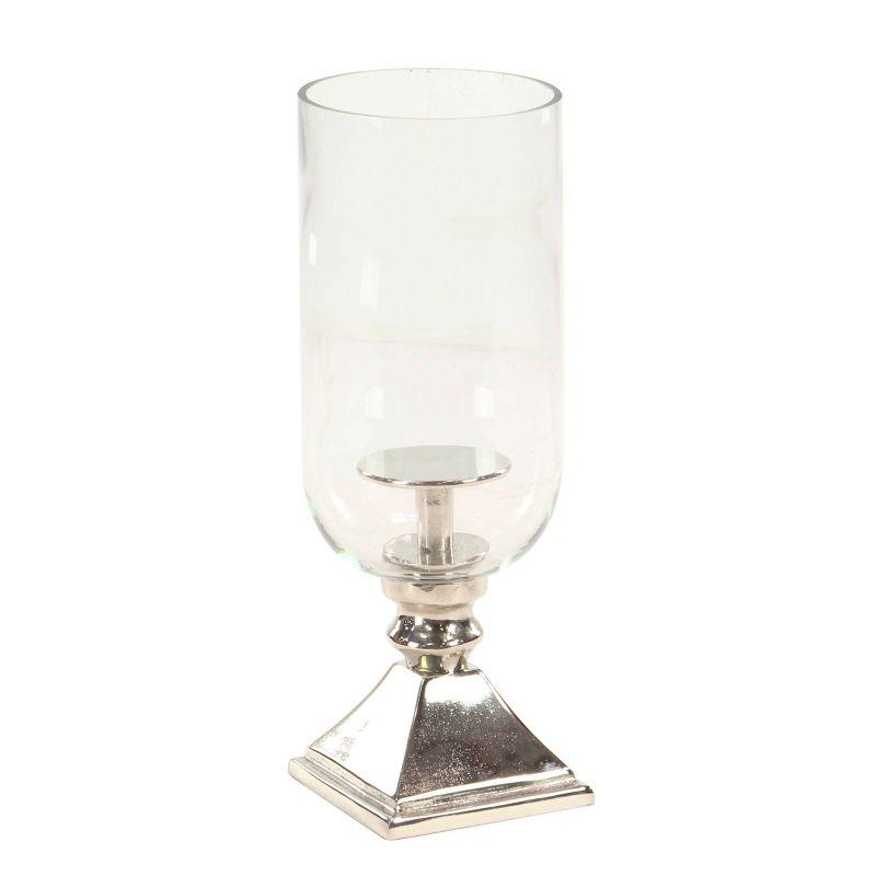 Olivia & May 17" x 6" Hurricane Aluminum/Glass Candle Holder Silver : Tabletop Centerpiece