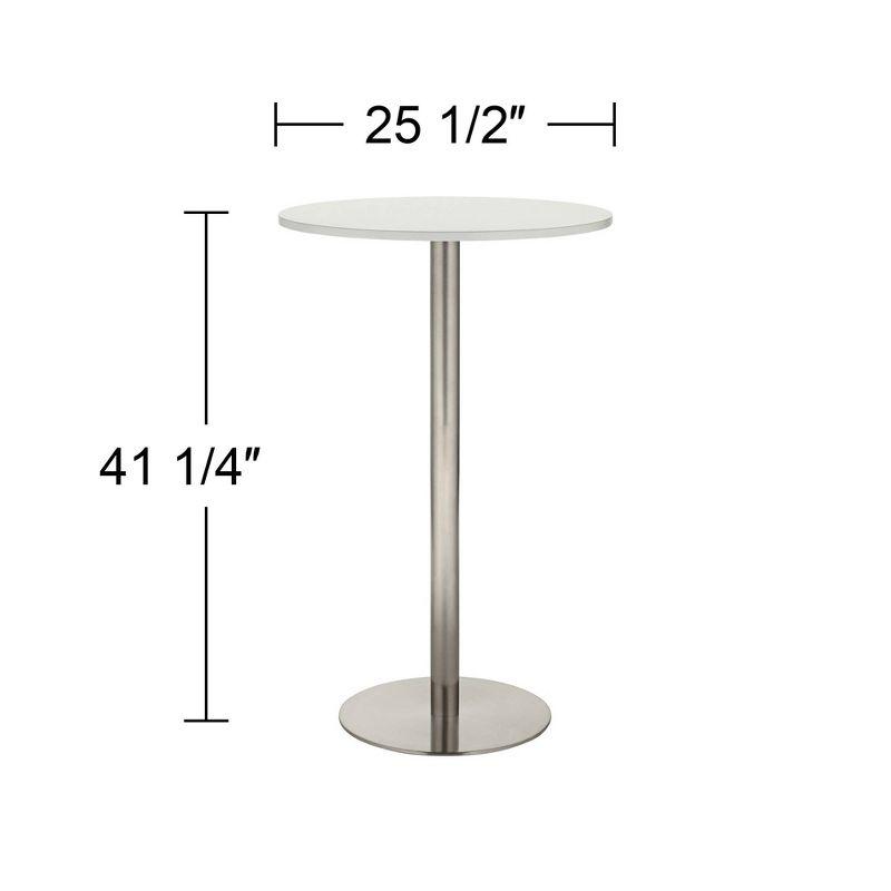 Studio 55D Cookie Modern Brushed Stainless Steel Round Bar Table 25 1/2" Wide Silver White Wood Tabletop for Living Room Kitchen