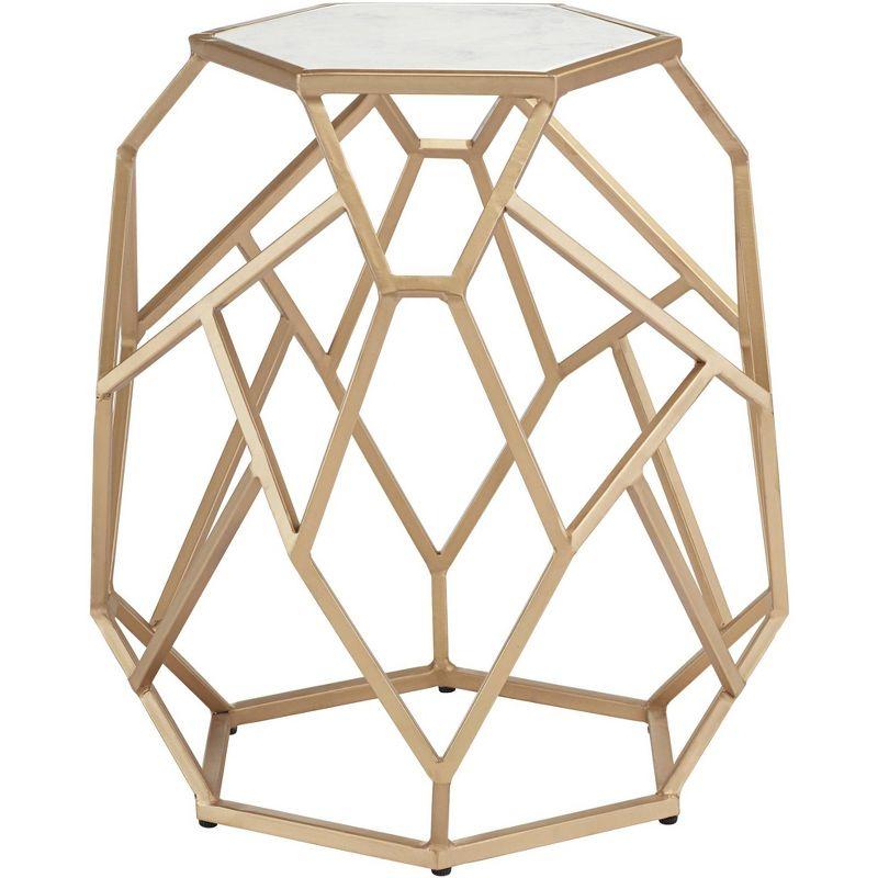 Contemporary Gold Metal Hexagon Accent Table with White Marble Top