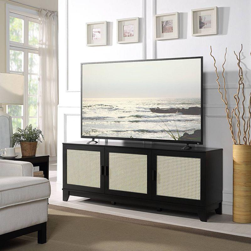 Sheridan Modern 6 Shelf Cane TV Stand for TVs up to 55" Black - Manhattan Comfort