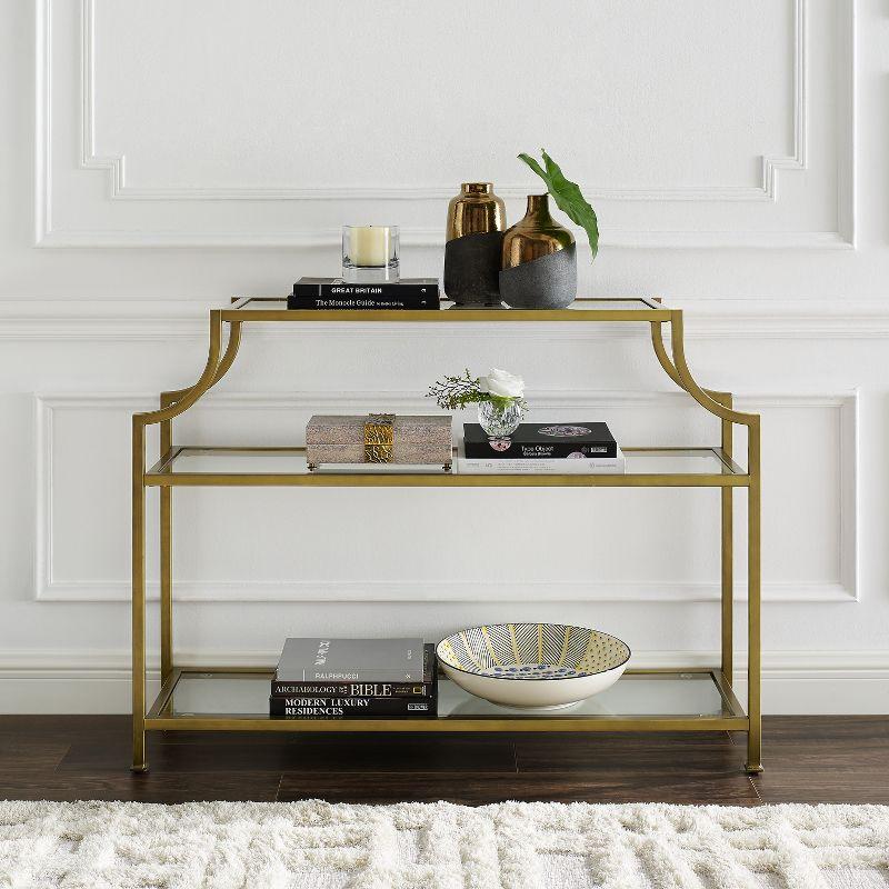 Aimee Console Table - Crosley: Elegant Steel Frame, Clear Glass Top, Fixed Shelf, Entryway Furniture