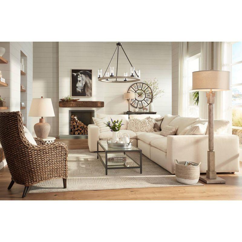 Barnes and Ivy Baluster Country Cottage Floor Lamp 63 1/2" Tall Pickled Wood Oatmeal Linen Drum Shade for Living Room Reading Bedroom Office House
