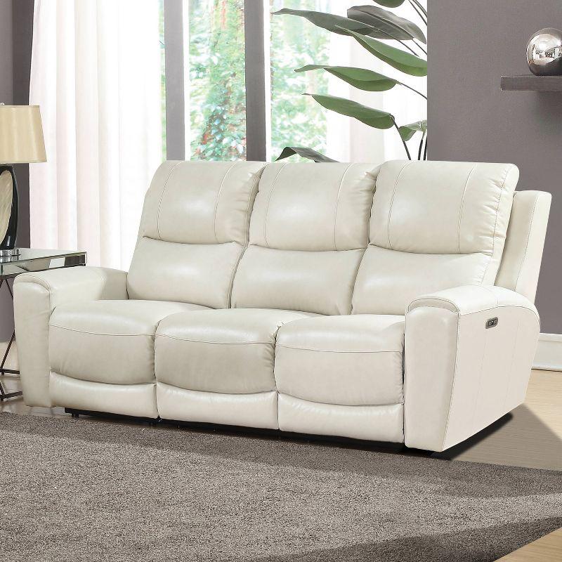 Laurel Power Recliner Sofa Ivory - Steve Silver Co.: Leather Upholstery, USB Port, Wood Frame, 3-Seater