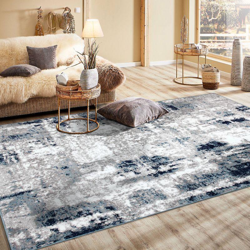 Reversible Blue Abstract Synthetic 5' x 7' Easy-Care Area Rug