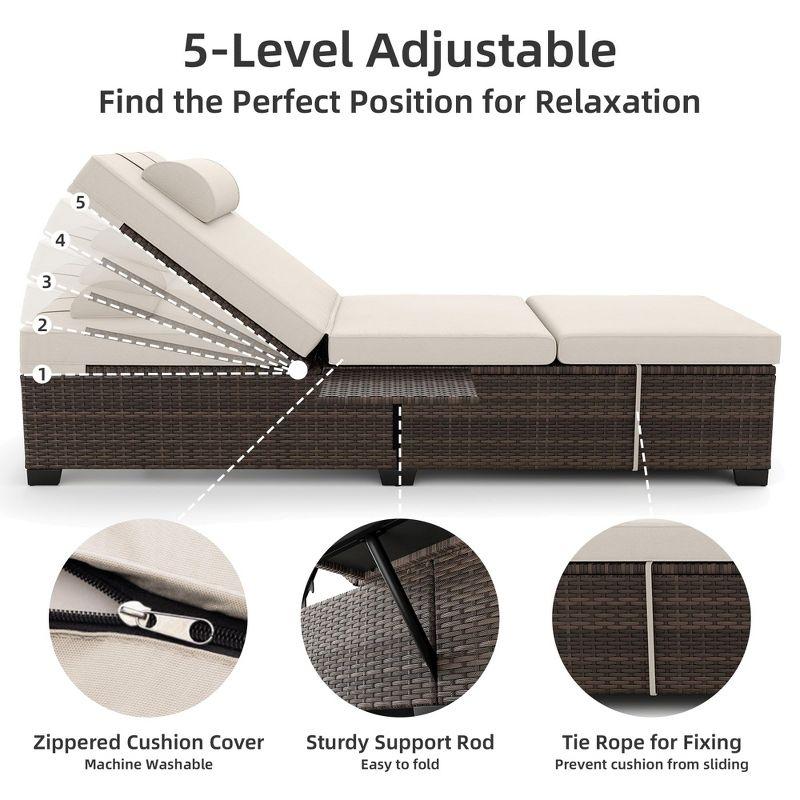 Lounge Chairs Outdoor Set of 2, PE Rattan Chaise Lounge Chair with 5-Position Adjustable Backrest for Patio Beach Pool Deck Backyard, Beige