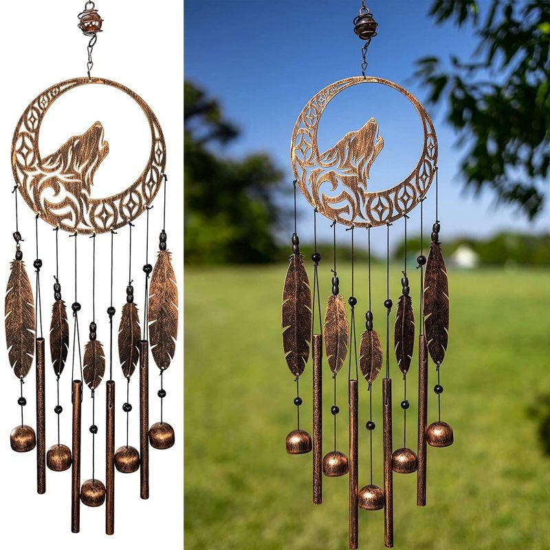 VP Home Wolf Dream Catchers Windchimes Iron Wind Decorations with Deep Tone, Brown