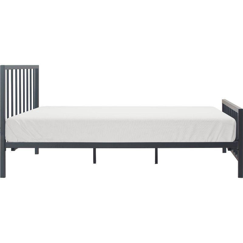 King Matte Black Metal Platform Bed Frame with Headboard and Slats