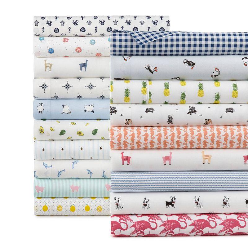 Twin Printed Pattern Percale Cotton Sheet Set Navy Gingham - Poppy & Fritz