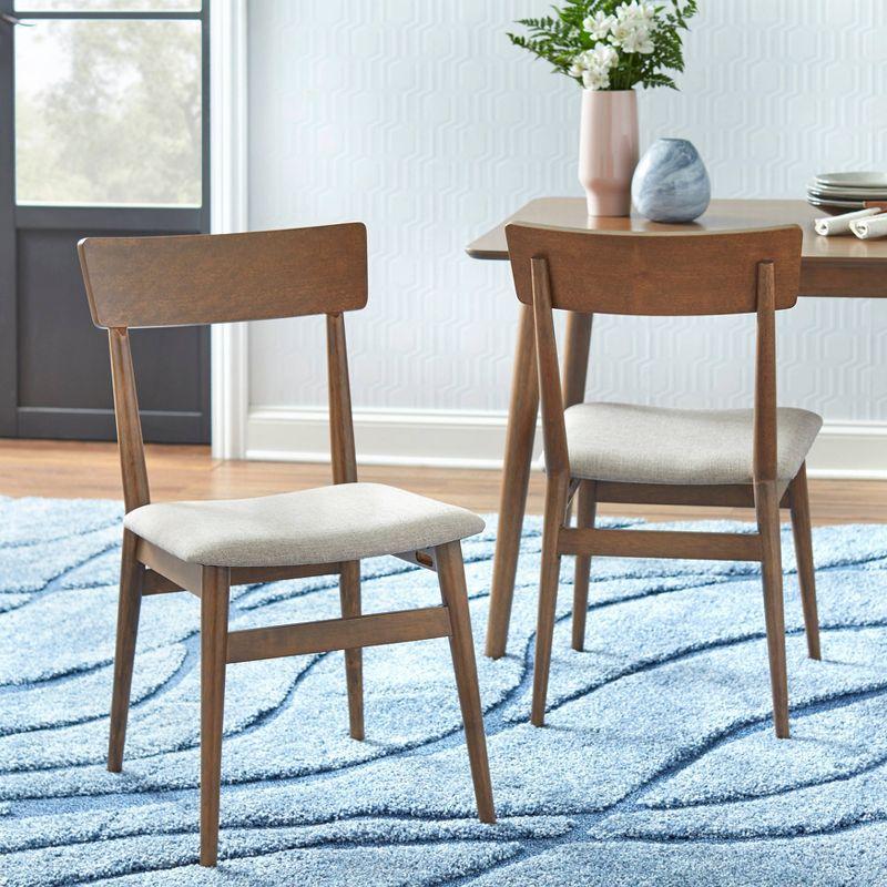 Lifestorey 6pc Newington Mid-Century Dining Set with Bench Walnut/Mocha : Rectangle Table, Upholstered Chairs