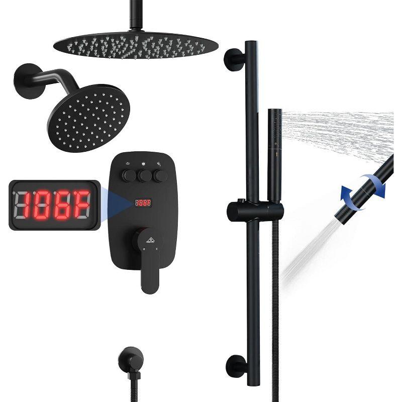 Rainfall Symphony 12inch Dual Showerhead Temperature Display Shower System with 2 in 1 Slider Bar Shower Handheld